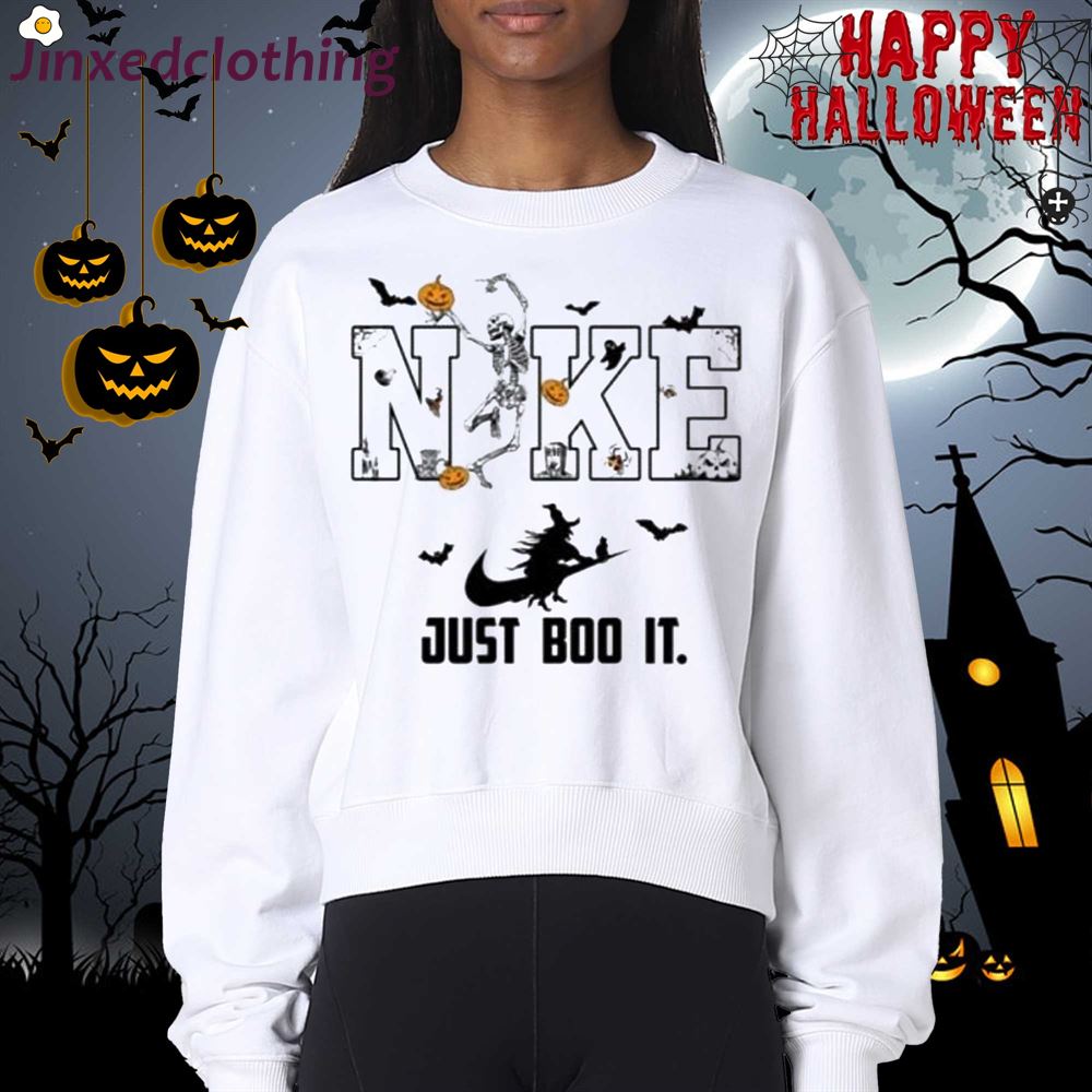 Vintage Halloween Nike Sweatshirt Just Boo It Swoosh Skeleton Shirt 